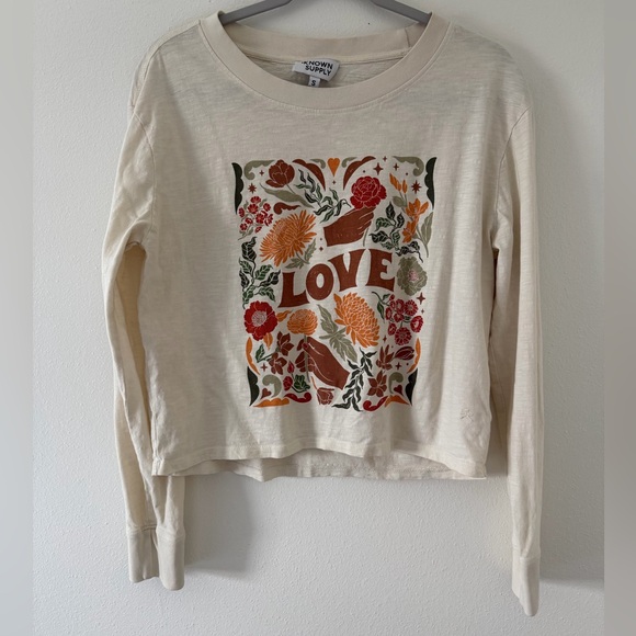 Known Supply Tops - KNOWN SUPPLY Floral Boho Love Cream Organic Cotton Long sleeve size small